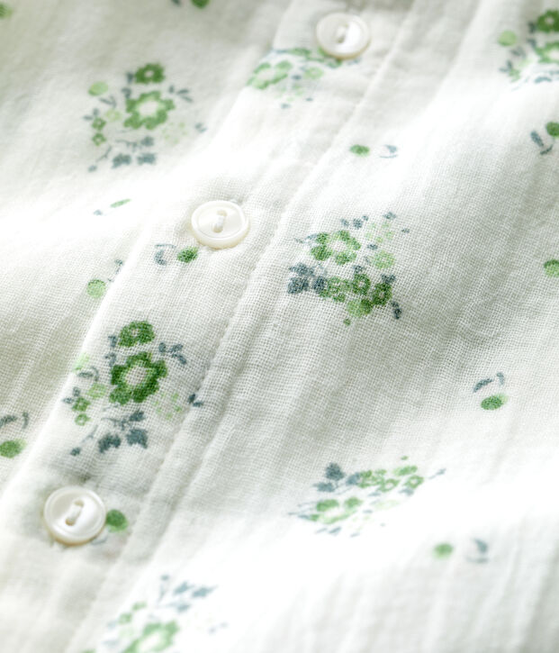 Langer Baby-Overall aus Bio-Baumwollgaze mit Blumenmuster weiss/vielfarbig
