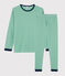 Kinderpyjama aus Rippstrick mit Ringelmuster grün PRADO/weiss MARSHMALLOW