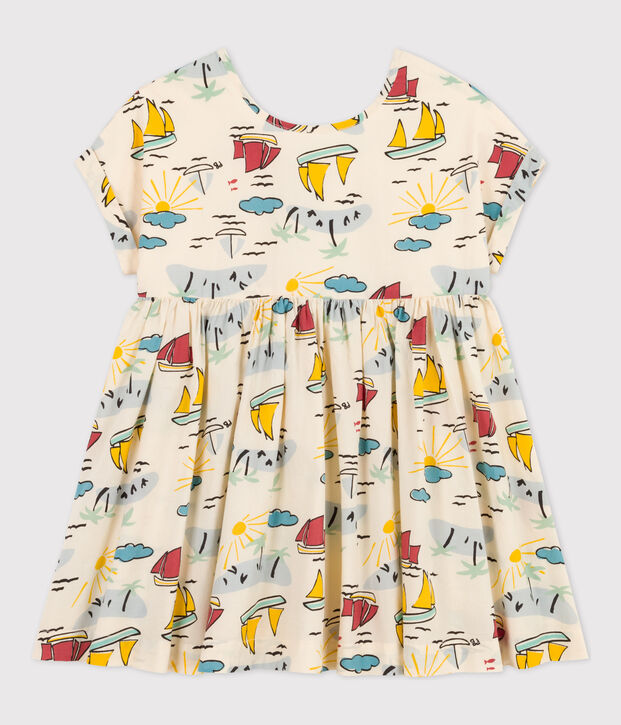 Kurz&auml;rmeliges Kinderkleid aus Popeline f&uuml;r M&auml;dchen naturfarben/vielfarbig