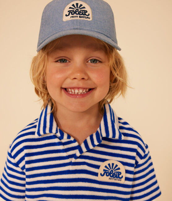 Kurzärmeliges Poloshirt aus Bouclé-Frottee Kinder/Jungen blau SURF/ AVALANCHE