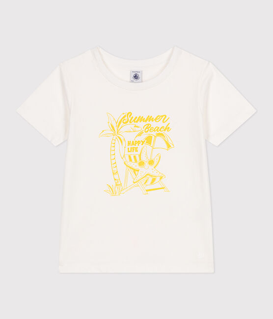 Kurzärmeliges Kinder-T-Shirt aus bedruckter Baumwolle weiss MARSHMALLOW/ ORGE