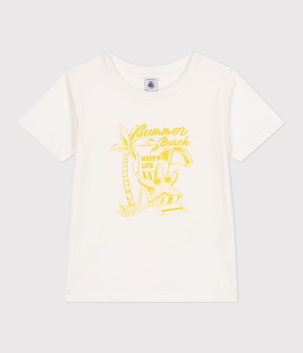 Kurz&auml;rmeliges Kinder-T-Shirt aus bedruckter Baumwolle weiss/gelb