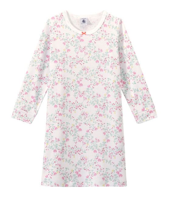 Langärmeliges Mädchen-Nachthemd mit Print weiss ECUME/weiss MULTICO