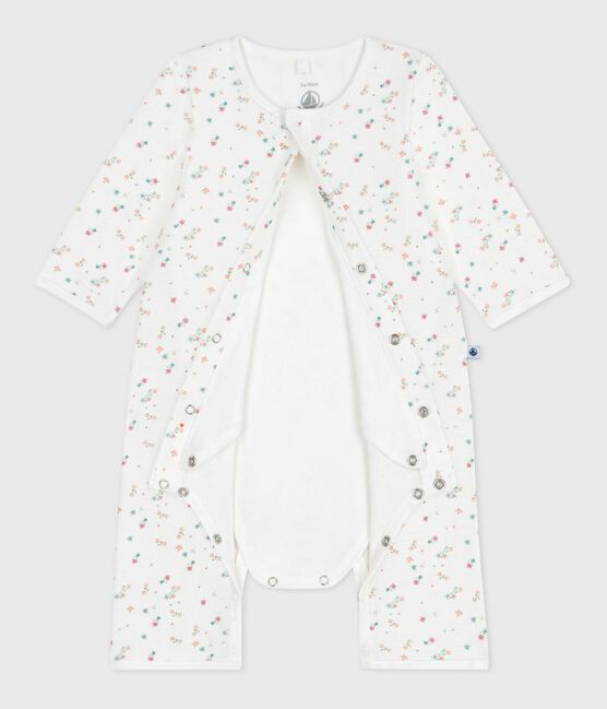 Baby-Bodyjama ohne Füßchen aus Baumwolle mit Blumenmotiv weiss MARSHMALLOW/weiss MULTICO