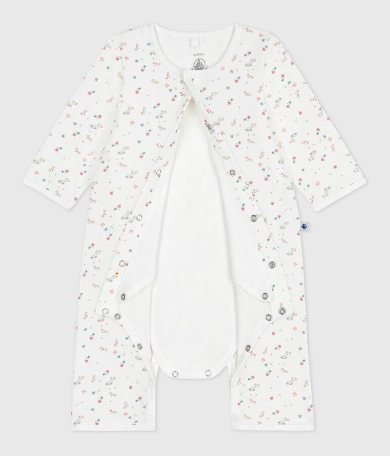 Baby-Bodyjama ohne F&uuml;&szlig;chen aus Baumwolle mit Blumenmotiv weiss/vielfarbig