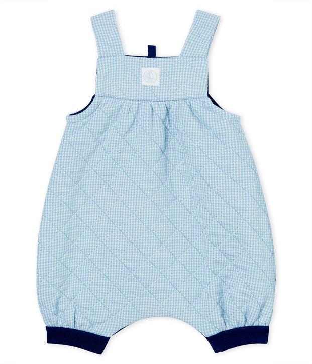 Kurze Baby-Latzhose aus gestepptem Doppeljersey blau/weiss