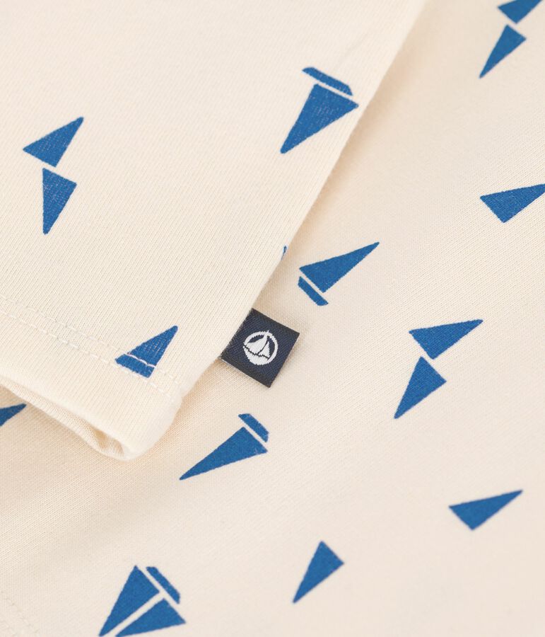Kurz&auml;rmeliges Baby-Poloshirt aus Baumwolle mit Schiffchenmuster naturfarben/blau