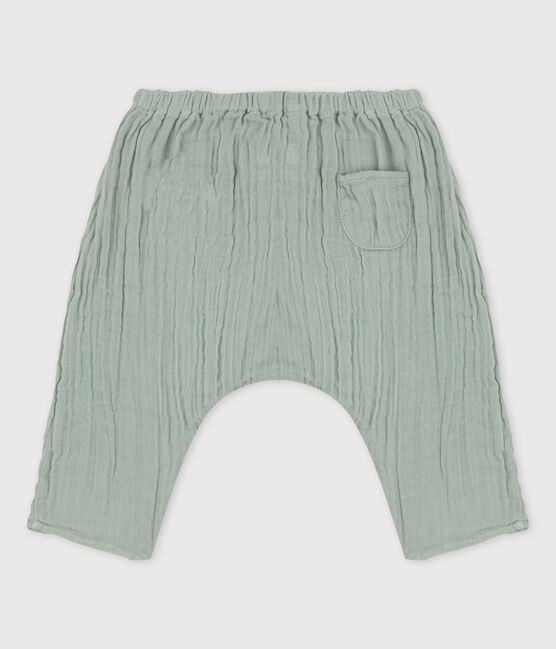 Einfarbige Baby-Pluderhose aus Bio-Musselinstoff grün HERBIER