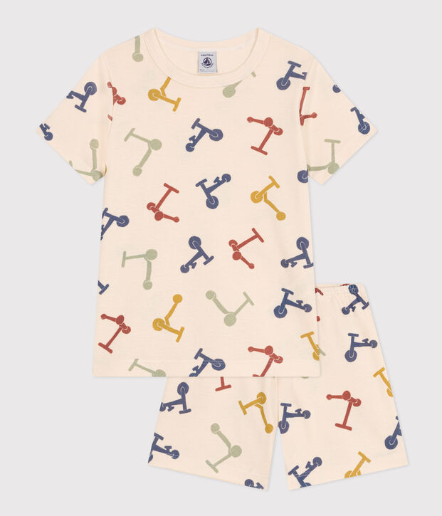 Kurzer Kinderpyjama aus Baumwolle mit Roller-Printmotiv naturfarben/vielfarbig