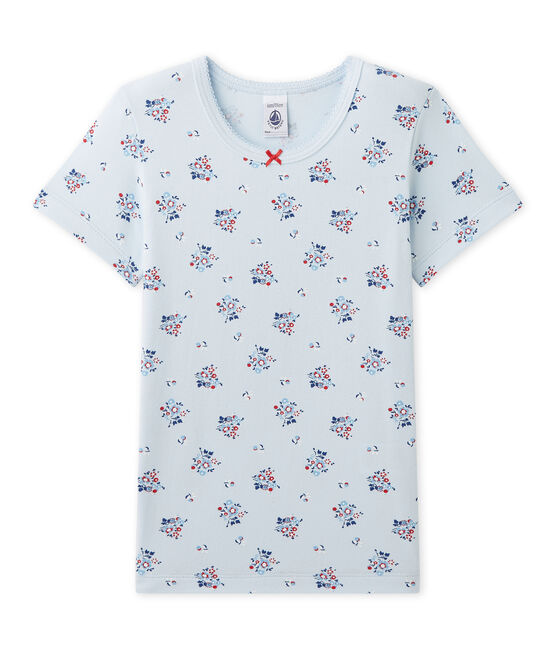 Bedrucktes Mädchen-T-Shirt aus Stretch-Jersey blau FRAICHEUR/weiss MULTICO