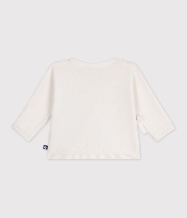 Baby-Wickeljacke aus Woll- und Baumwollstrick mit Lochstickerei weiss