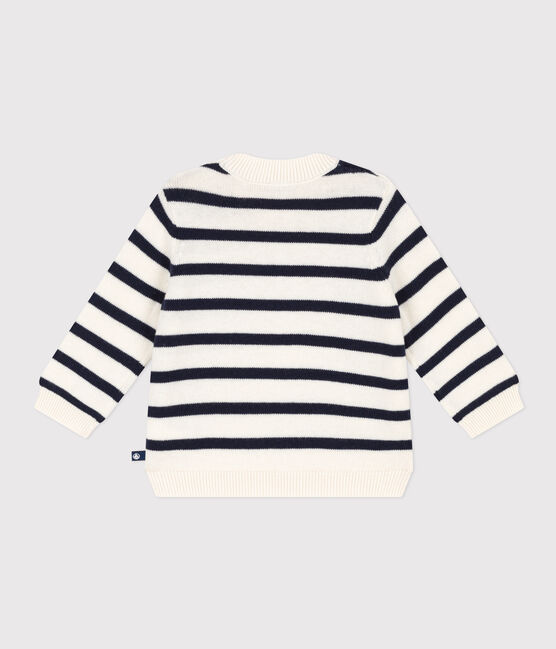 Pullover aus Wolle und Baumwollmischung mit Matrosenmuster weiss MARSHMALLOW/blau SMOKING