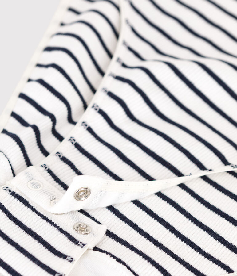 Kurz&auml;rmeliger gestreifter Damen-Body aus Baumwolle mit Elastan weiss/blau