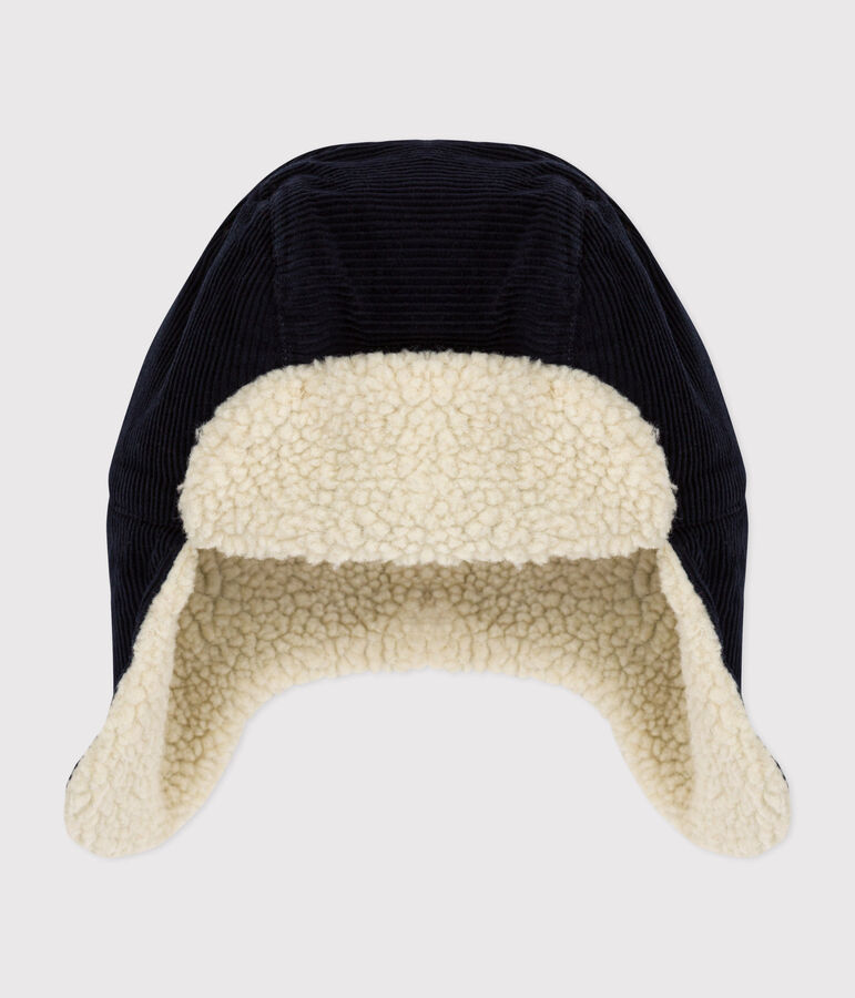 Kinder-M&uuml;tze mit Ohrenklappen aus Nicki und Sherpa blau