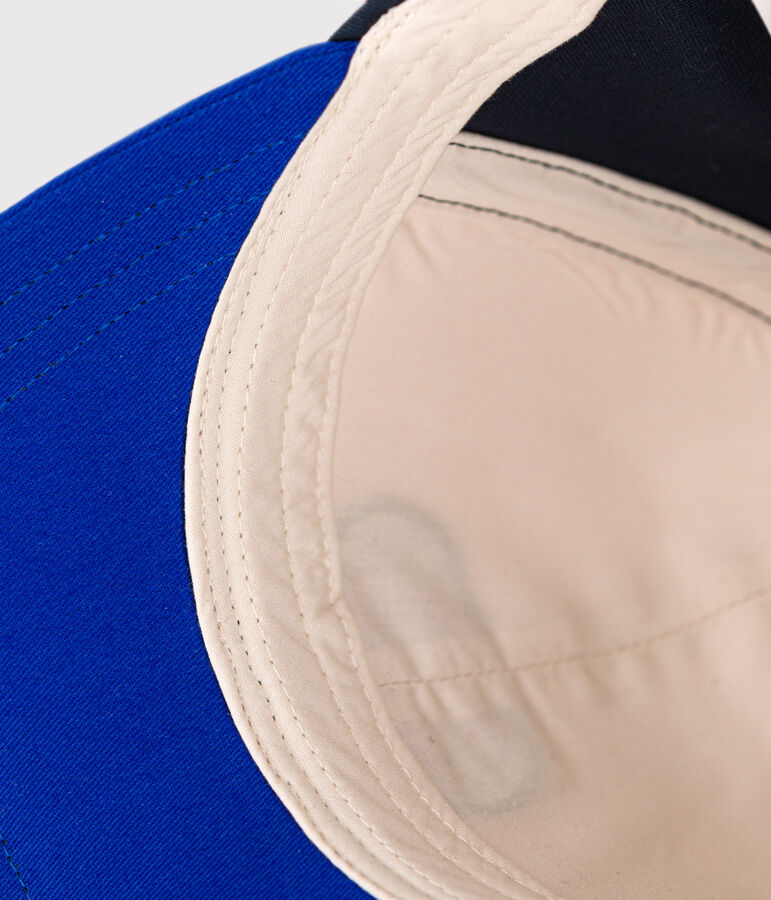 Kinder-Schirmm&uuml;tze aus Baumwolle naturfarben/blau