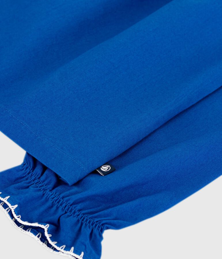 Lang&auml;rmelige Kinder-Bluse aus einfarbigem Baumwoll-Twill blau