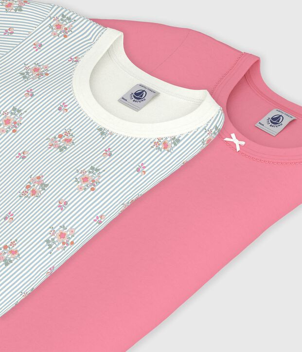Set kurz&auml;rmelige Kinder-T-Shirts aus Baumwolle mit Blumenmotiv vielfarbig
