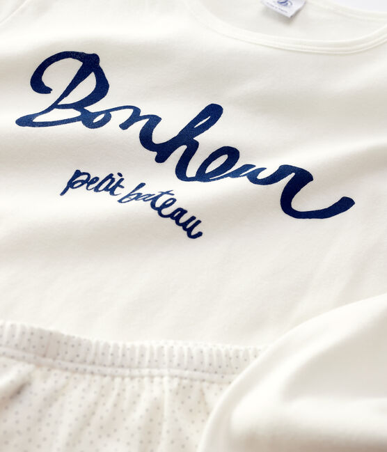 Kinderpyjama aus Bio-Baumwolle mit Punktmuster für Mädchen weiss MARSHMALLOW/blau MEDIEVAL
