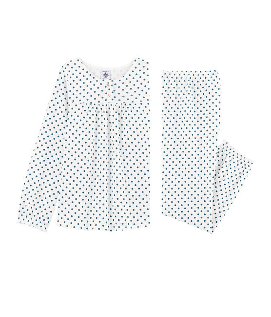 Rippstrick-Pyjama für Mädchen weiss MARSHMALLOW/blau CONTES