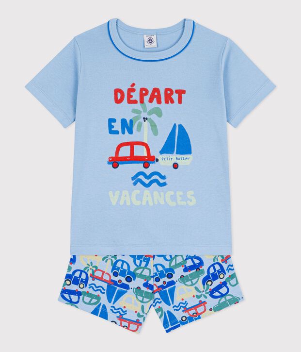 Kinder-Kurzpyjama aus Baumwolle mit Automotiv blau/vielfarbig