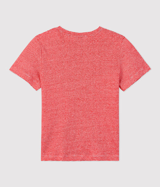 Damen-T-Shirt L’ICONIQUE aus Leinen rot PEPS/rosa ECUME