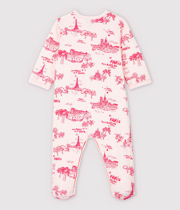 Baby-Strampler aus Doppeljersey mit Paris-Motiv im Toile-de-Jouy-Stil f&uuml;r M&auml;dchen rosa/rosa