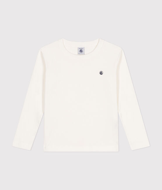 Langärmeliges Kinder-T-Shirt aus Rippstrick für Mädchen und Jungen weiss MARSHMALLOW