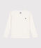Langärmeliges Kinder-T-Shirt aus Rippstrick für Mädchen und Jungen weiss MARSHMALLOW