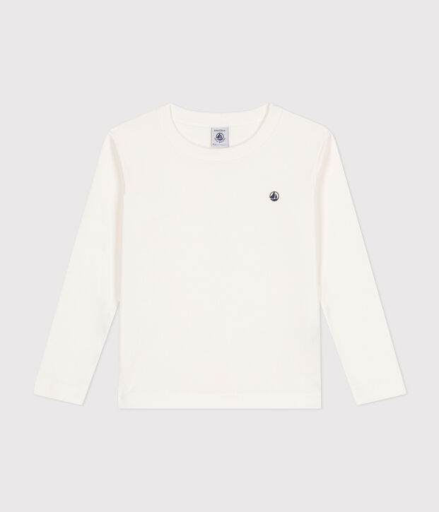 Lang&auml;rmeliges Kinder-T-Shirt aus Rippstrick f&uuml;r M&auml;dchen und Jungen weiss