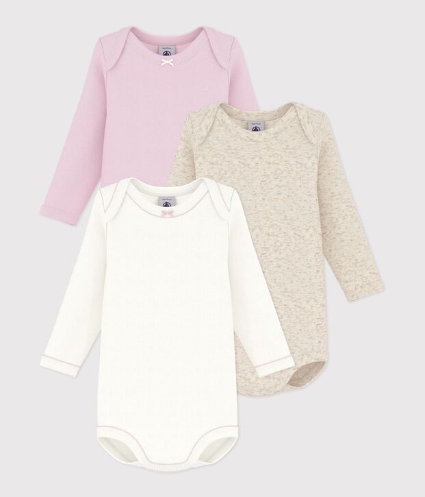 Set lang&auml;rmeliger Baby-Bodys aus einfarbiger Baumwolle vielfarbig