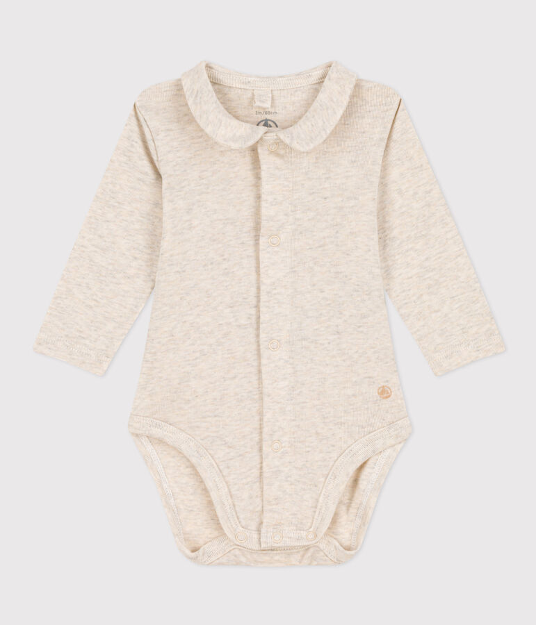 Lang&auml;rmeliger Baby-Body aus Baumwolle mit Kragen beige