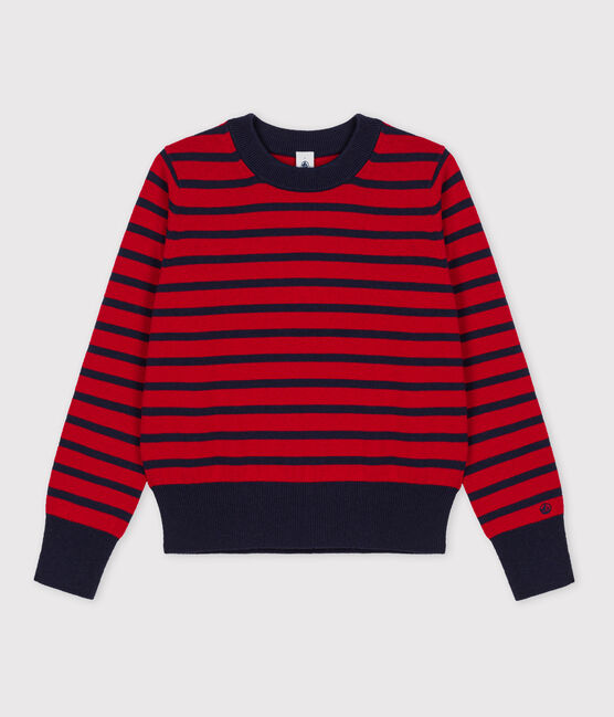 Damenpullover aus Wolle-/Baumwollmischung mit Marinestreifen rot TERKUIT/ SMOKING