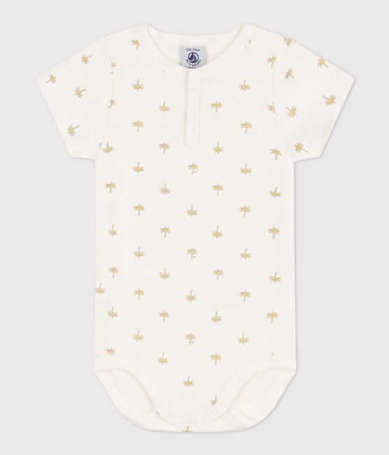 Kurzärmeliger Baby-Body aus Baumwolle mit Palmenmotiv weiss MARSHMALLOW/weiss MULTICO