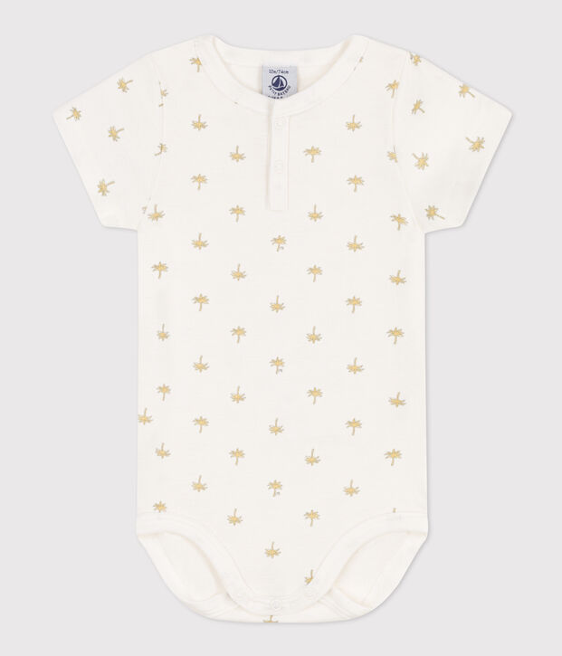 Kurz&auml;rmeliger Baby-Body aus Baumwolle mit Palmenmotiv weiss/vielfarbig