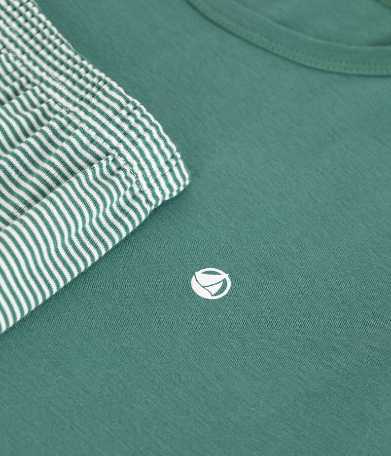 Kinder-Kurzpyjama aus Baumwolle mit Streifen gr&uuml;n/weiss