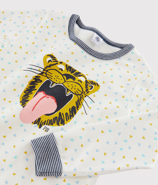 Kinderpyjama aus Rippstrick mit Tigermotiv weiss MARSHMALLOW/weiss MULTICO