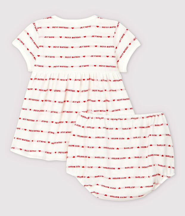 Kurz&auml;rmeliges Baby-Kleid mit Bloomer-Shorts aus Bio-Baumwoll-Jacquard f&uuml;r M&auml;dchen weiss/rot