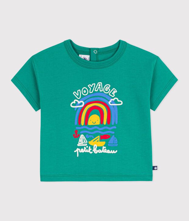 Kurz&auml;rmeliges Baby-T-Shirt aus Baumwolle mit M&ouml;wenmotiv gr&uuml;n