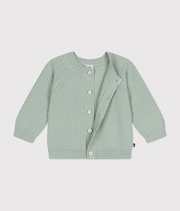 Baby-Cardigan aus Baumwollstrick gr&uuml;n