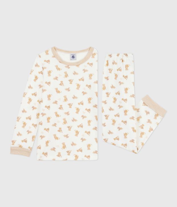 Kinder-Pyjama aus Nicki mit Leoparden-Motiv naturfarben/vielfarbig