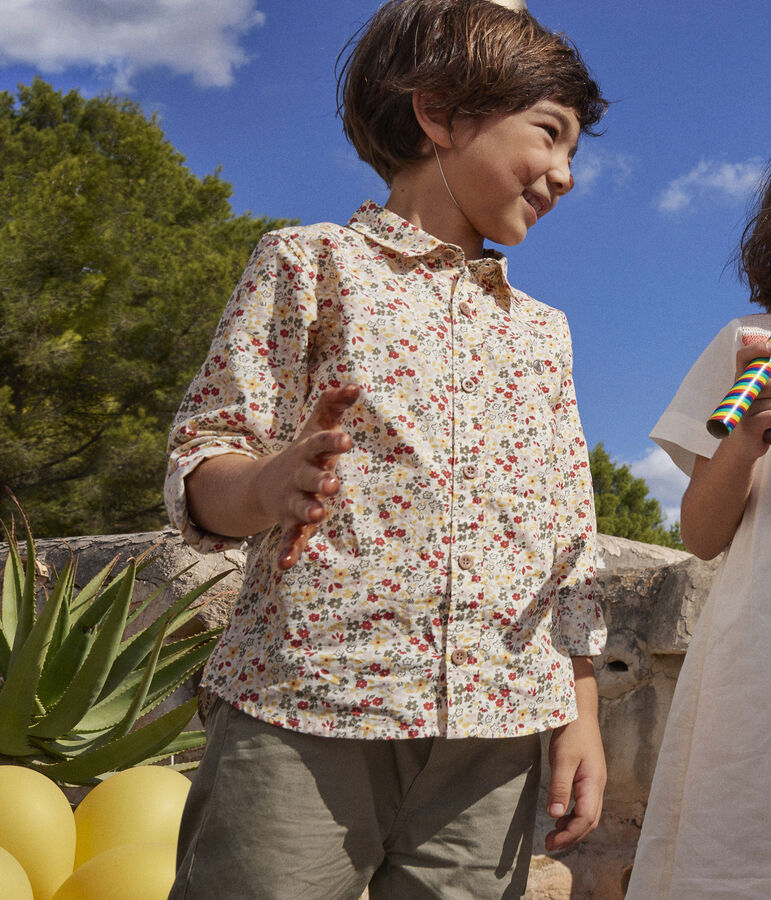 Gemustertes Kinderhemd aus Popeline f&uuml;r Jungen naturfarben/vielfarbig