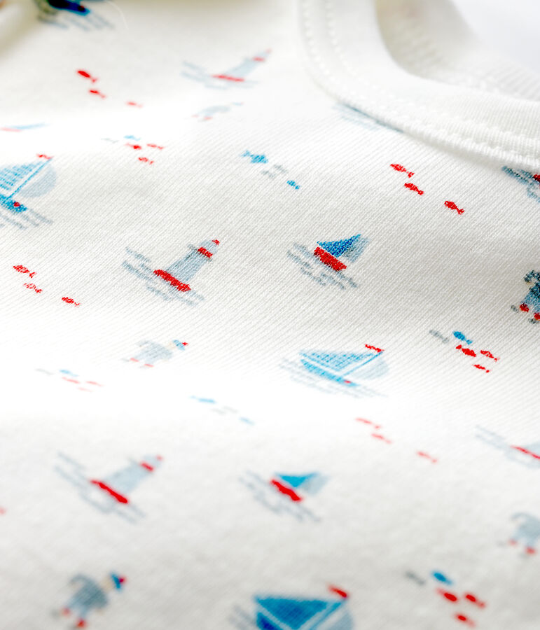 Einteiliger kurz&auml;rmliger Baby-Body mit Marine-Aufdruck weiss/vielfarbig