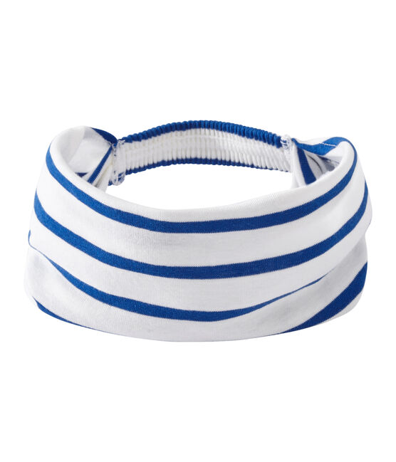 Gestreiftes Mädchen-Kopftuch weiss MARSHMALLOW/blau PERSE