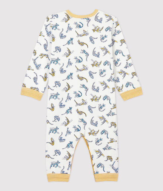 Baby-Strampler ohne Füße aus Baumwolle mit Panther-Muster weiss MARSHMALLOW/weiss MULTICO