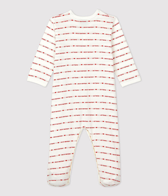 Baby-Strampler Petit Bateau Je t’aime aus Baumwolle weiss MARSHMALLOW/rot TERKUIT