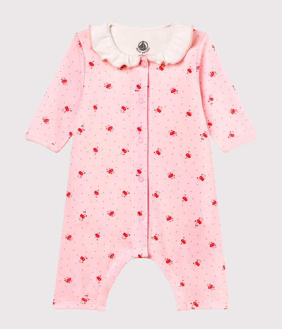Gemusterter baby-bodyjama ohne füsse mädchen 1x1-gerippt rosa VIENNE/weiss MULTICO