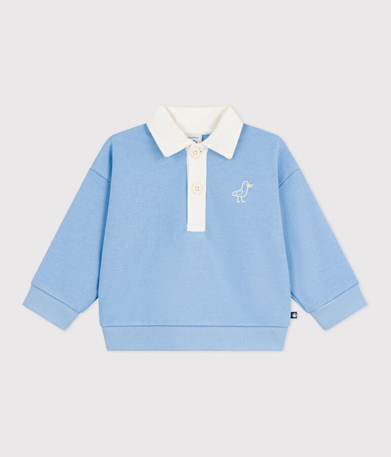 Baby-Sweatshirt aus Baumwolle mit bestickter M&ouml;we und Motiv am R&uuml;cken blau FLO