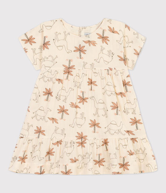 Kurzärmeliges Kleid aus Baumwollgaze für Mädchen weiss AVALANCHE/ MULTICO