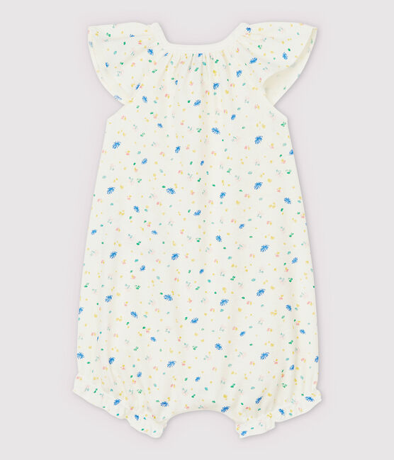 Baby-Einteiler aus Baumwolle und Leinen, mit kleinen Blumen bedruckt weiss MARSHMALLOW/weiss MULTICO