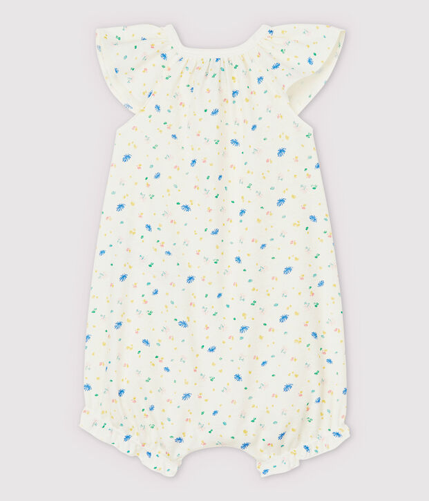 Baby-Einteiler aus Baumwolle und Leinen, mit kleinen Blumen bedruckt weiss/vielfarbig